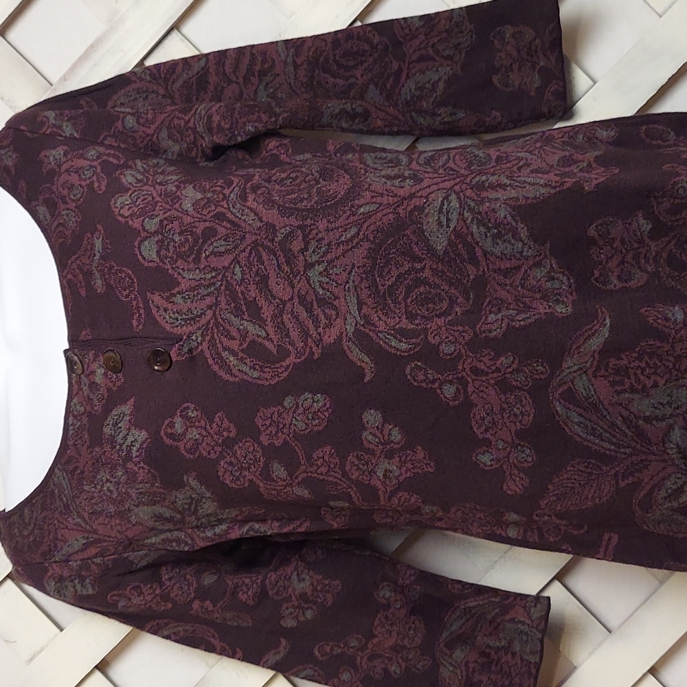 Peruvian Connection Floral Knit Dress with 3/4 Length Sleeves